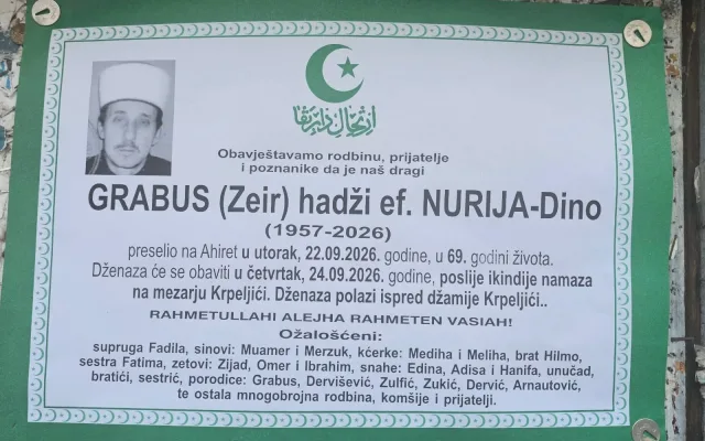 Preminuo je hadži ef. Nurija Dino Grabus