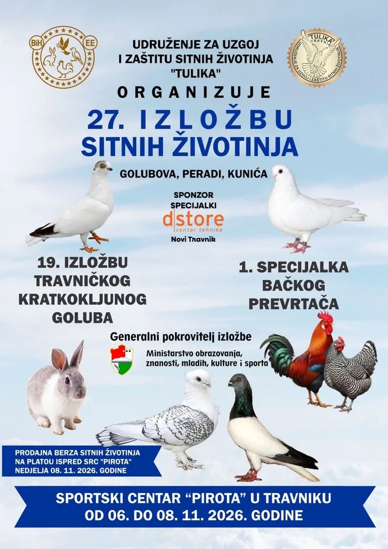 U Travniku od 6. do 8. novembra izložba Udruženja za uzgoj i zaštitu sitnih životinja "Tulika"