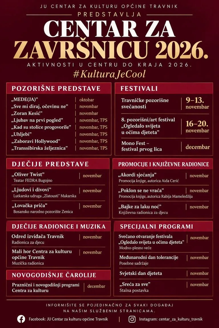 Do kraja godine brojni događaji u Centru za kulturu Općine Travnik