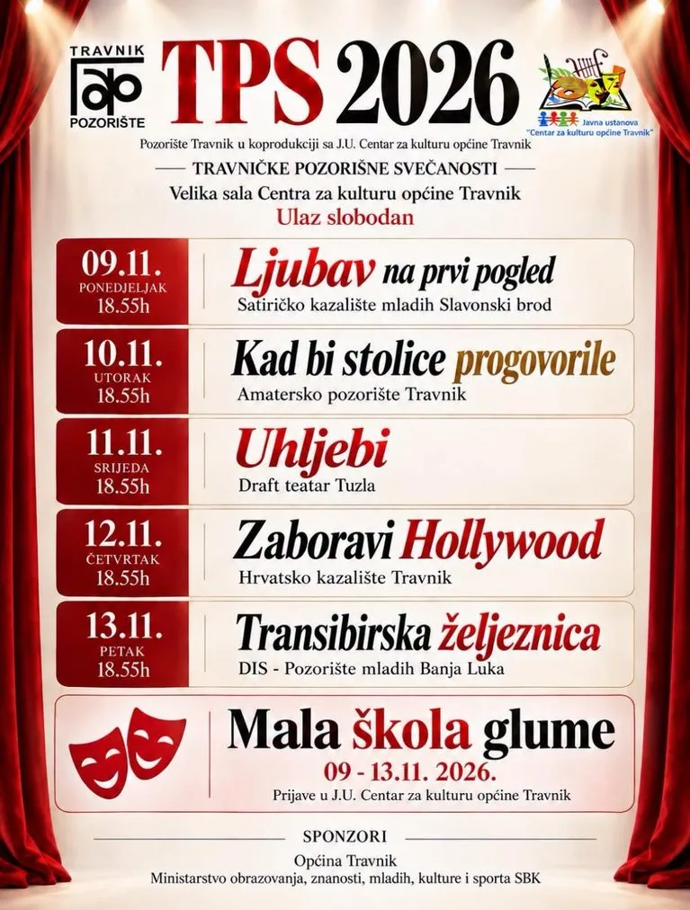 Uživajte u novembru - "Travničke pozorišne svečanosti 2026" donose čak pet predstava!