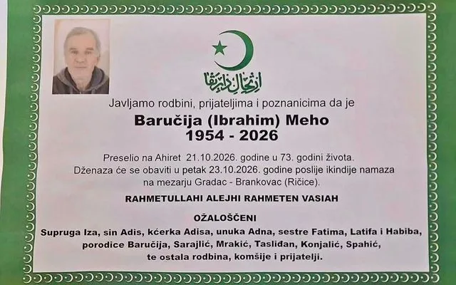 Preminuo je Meho Baručija
