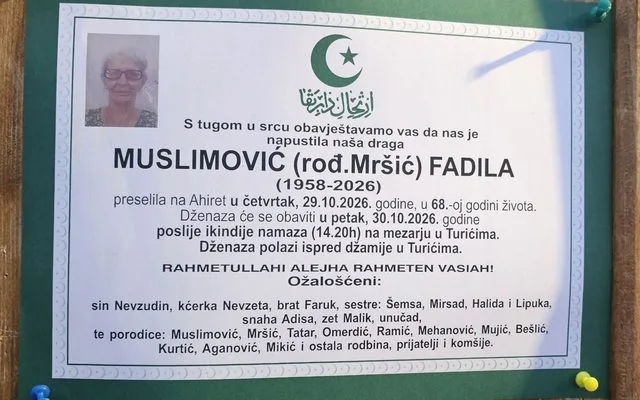 Preminula je Fadila Muslimović
