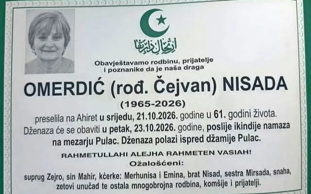 Preminula je Nisada Omerdić